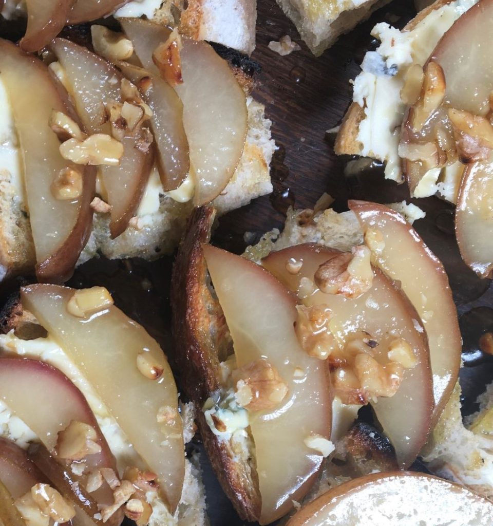 Pear, Honey and Blue Cheese Canapes