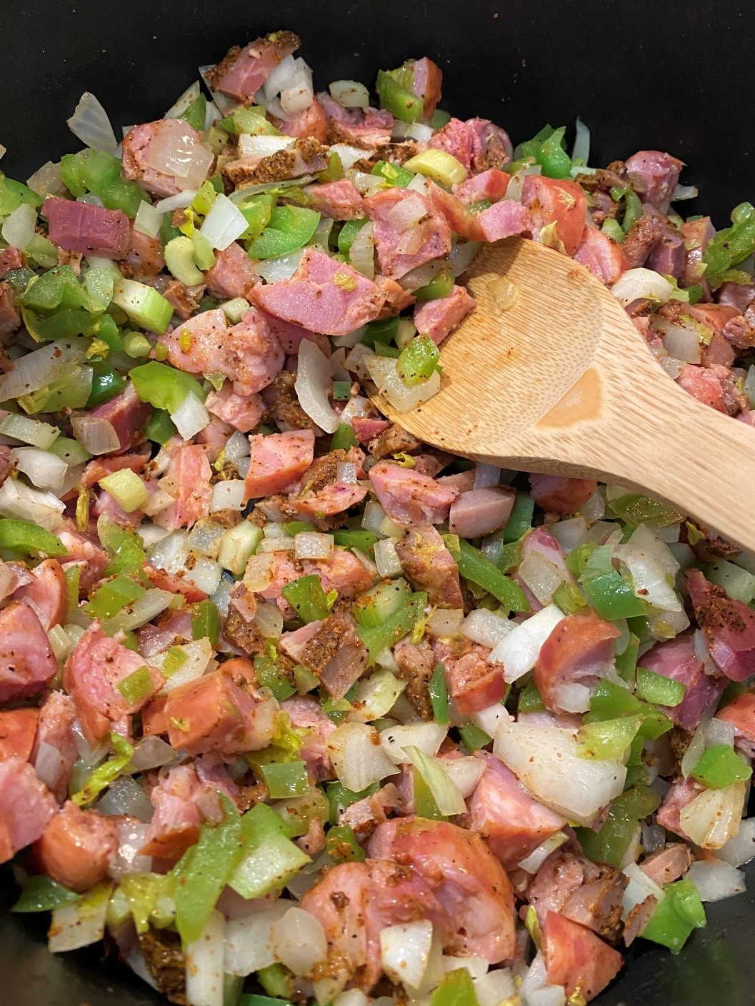 Mirepoix, Andouille and Tasso Ham