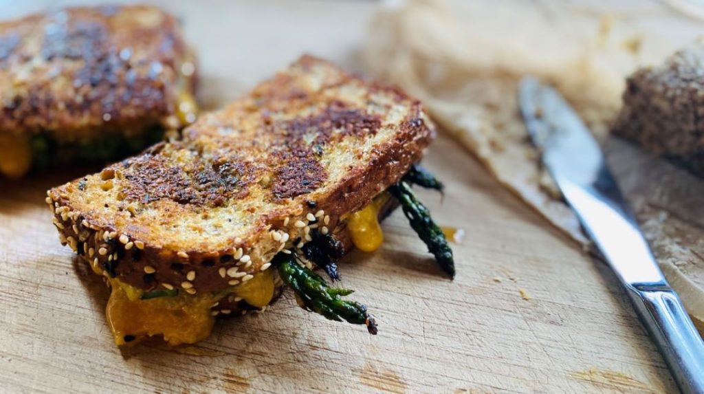 Grilled Cheese Sandwich with Charred Asparagus